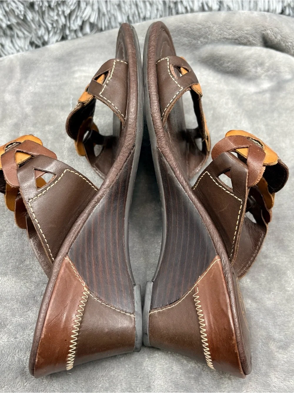 Nurture Lamaze Wedge Sandals Womens 8 Brown Leather Brazil Slide Braided
